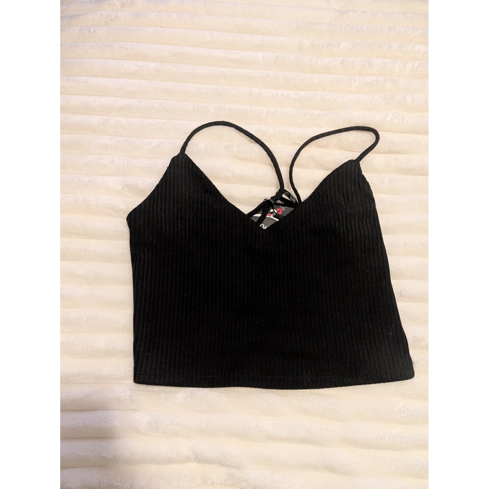 Love J Black Ribbed V-Neck Strappy Back Crop Top ST266 Mens Size Medium NEW